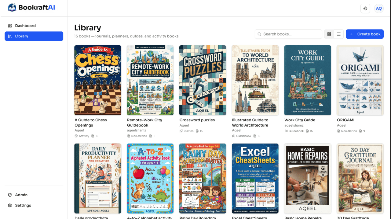 BookraftAI library of generated book covers